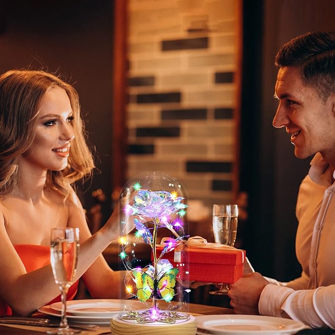 Premium Butterfly Galaxy Glass Rose Flower