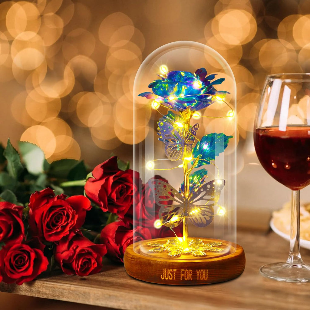 Premium Butterfly Galaxy Glass Rose Flower